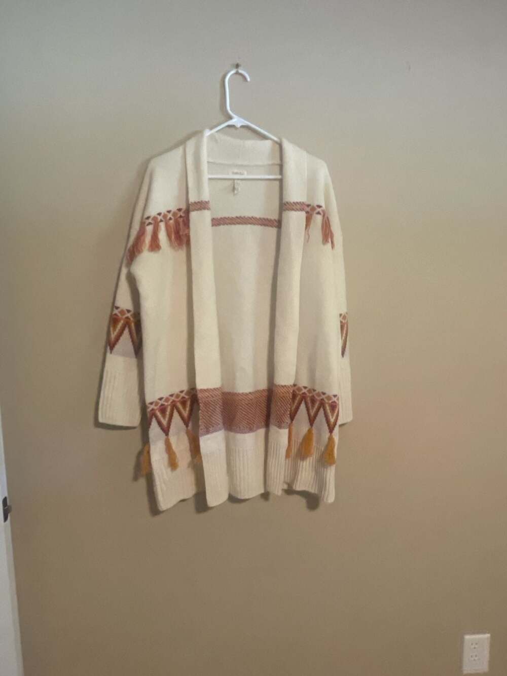 Matilda Jane Off-White Aztec Southwestern Fringe Cardigan Sweater